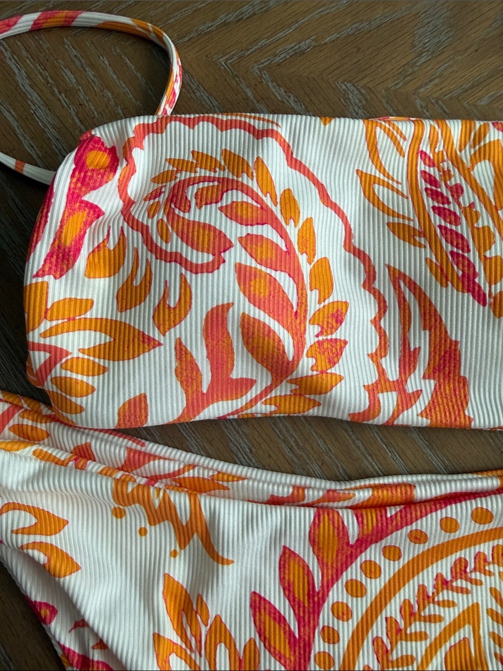 Source Unknown White Bikini Set with Orange & Pink Paisley